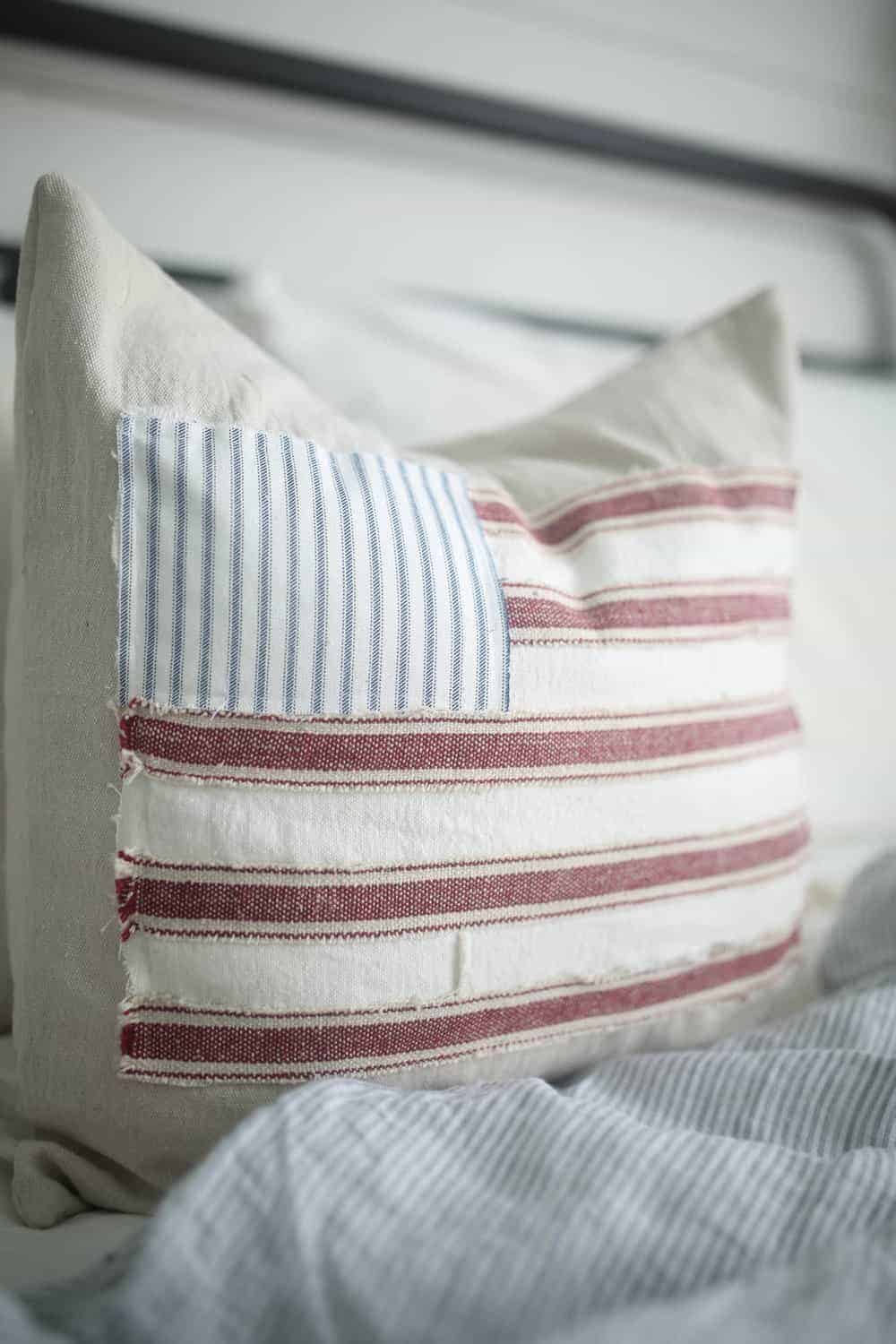 Scrappy Flag Pillow Cover Tutorial DIY Fourth of July Decorations -  Farmhouse on Boone