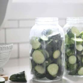 Two jars of lacto fermented cucumbers.