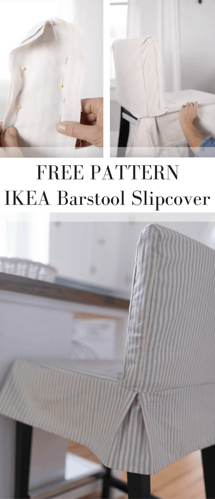 Learn how to sew a parsons chair slipcover for the IKEA HENRIKSDAL bar stool. This dining room chair slipcover sewing pattern includes a video tutorial.