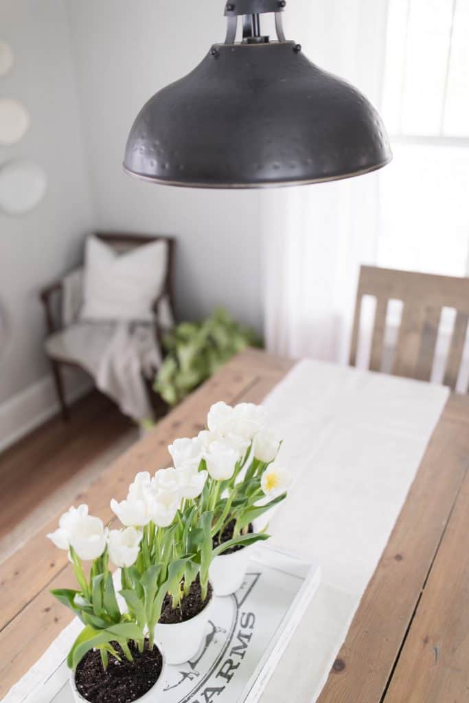 Simple spring farmhouse decor table centerpiece