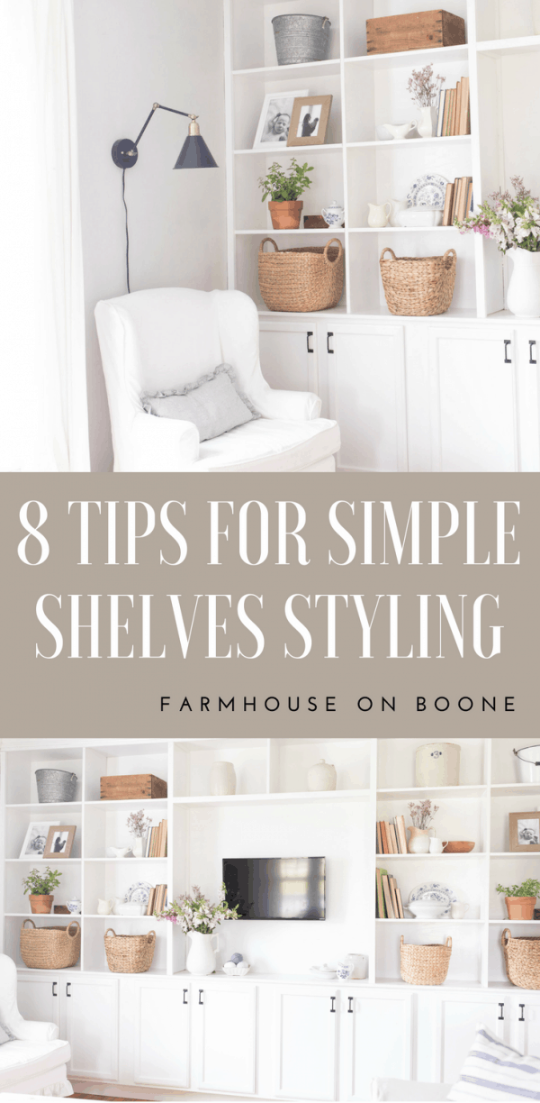 How to Style Built Ins- Summer Built Ins Styling - Farmhouse on Boone