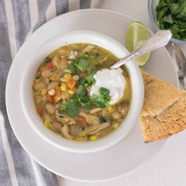 White chicken chili from dried beans with homemade bone broth