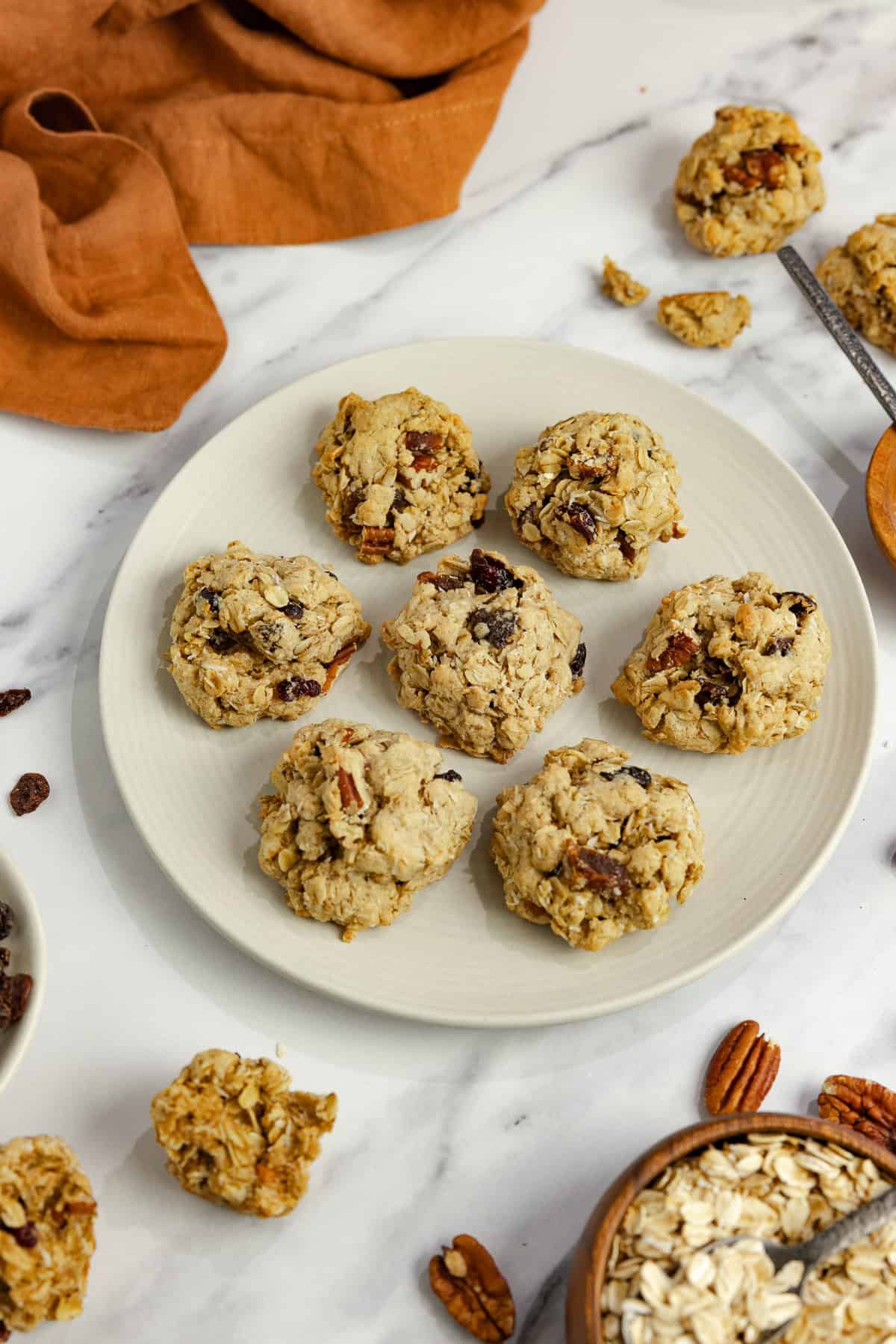 A plate full of granola cookies. 