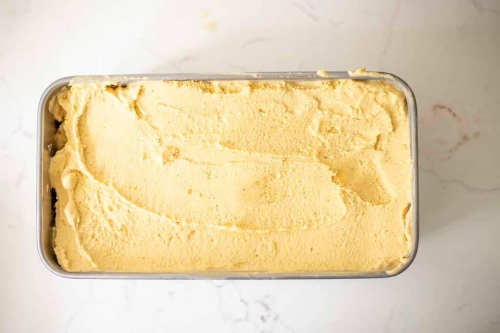 pumpkin ice cream in a loaf pan.