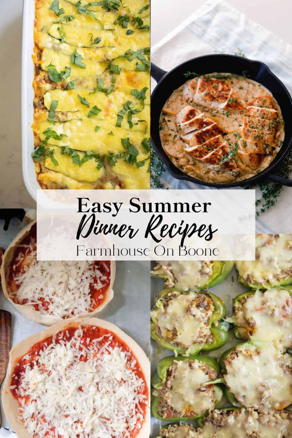 Zucchini lasagna, creamy peach chicken skillet, sourdough discard pizza, stuffed bell peppers.