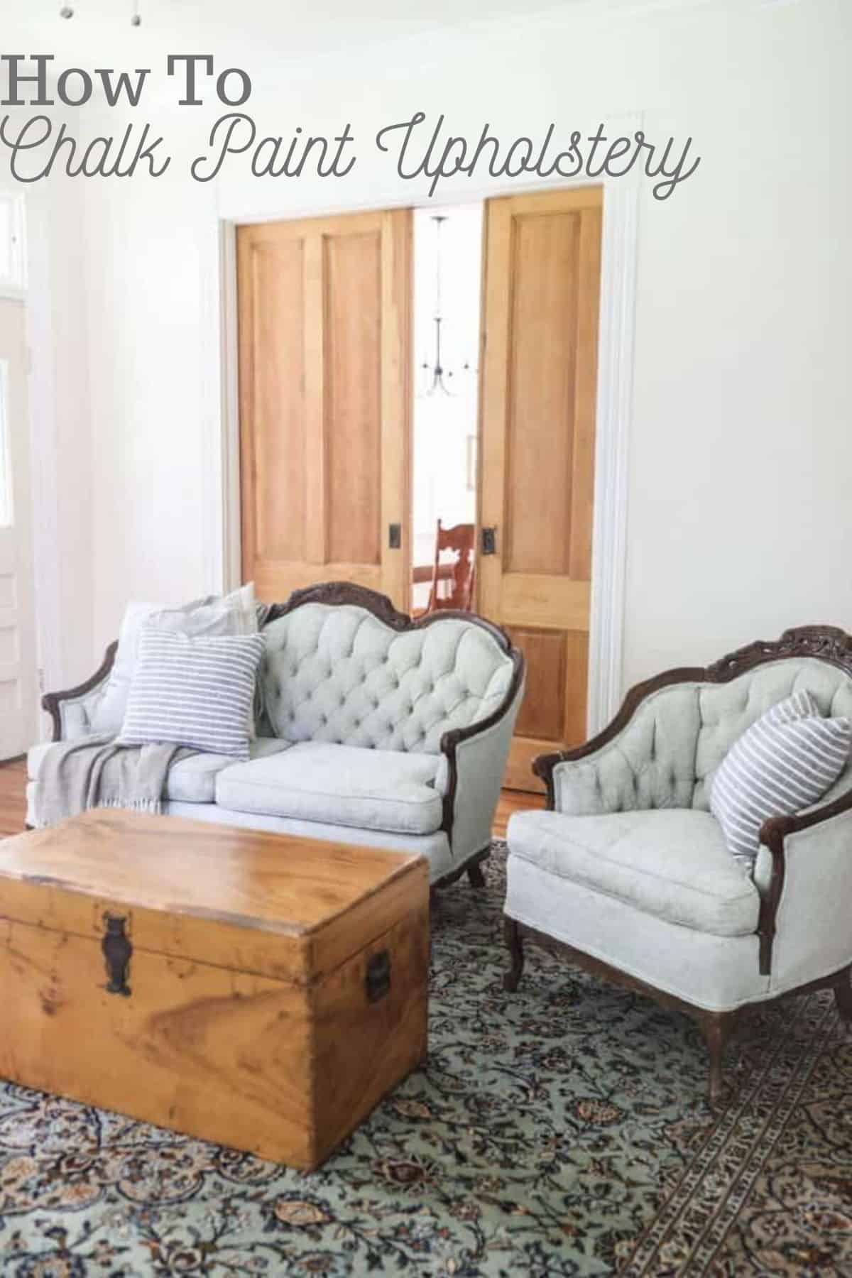 How To Chalk Paint Upholstery Antique Sofa Makeover Farmhouse on Boone