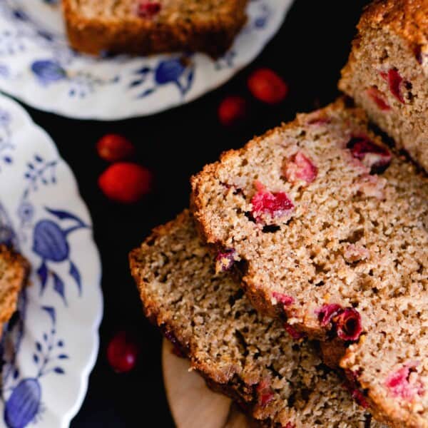 close up of slices of sourdough cranberry bread