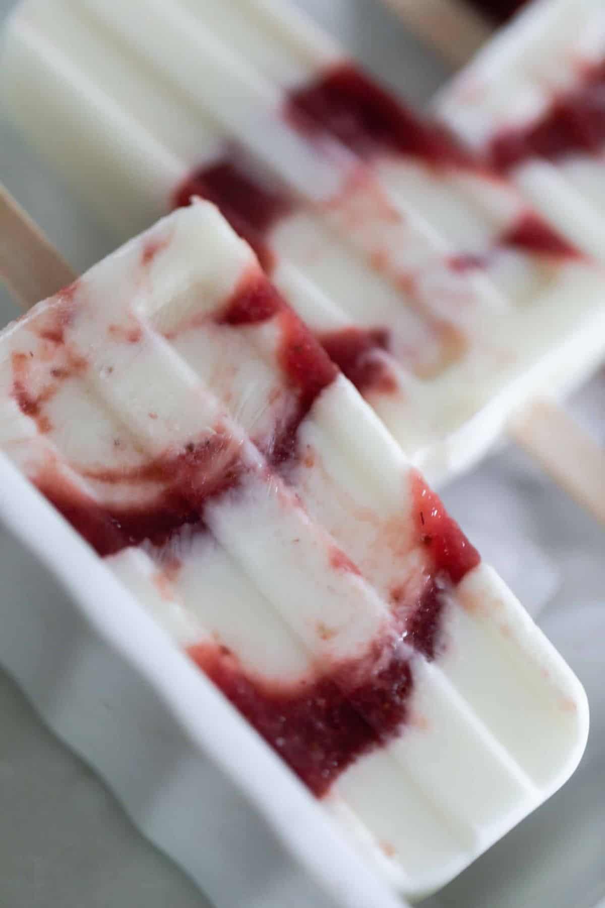 A strawberry yogurt popsicle. 