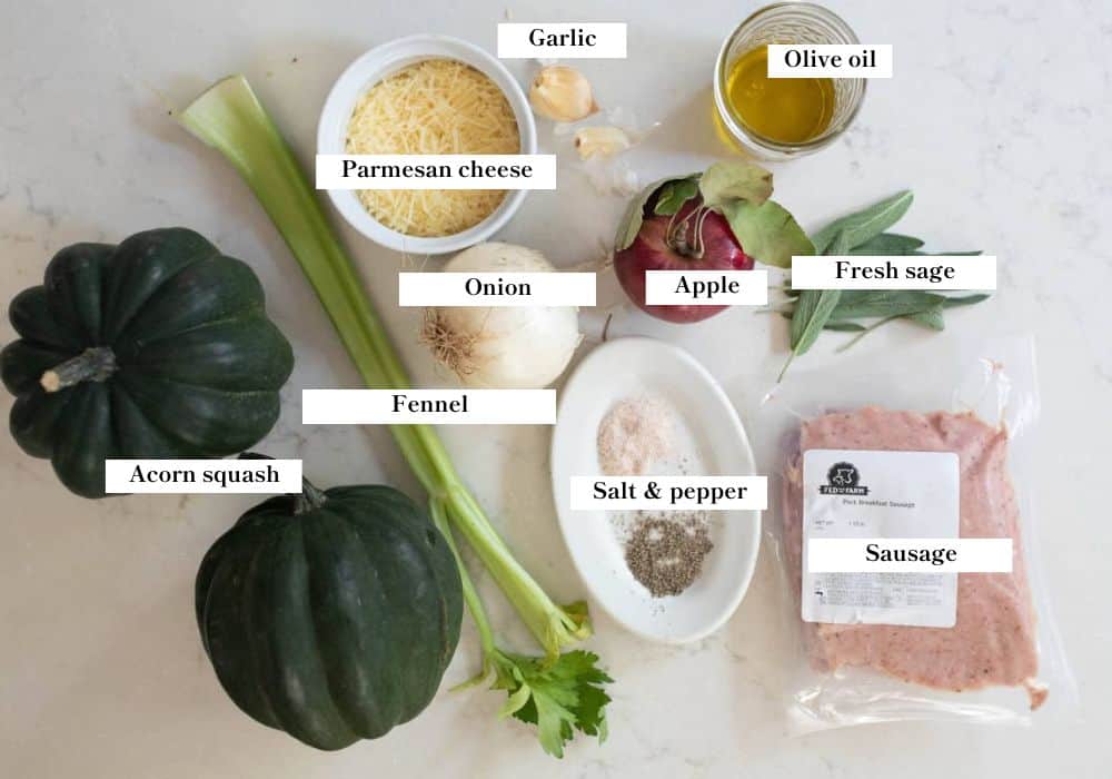 Ingredients for stuffed acorn squash. 