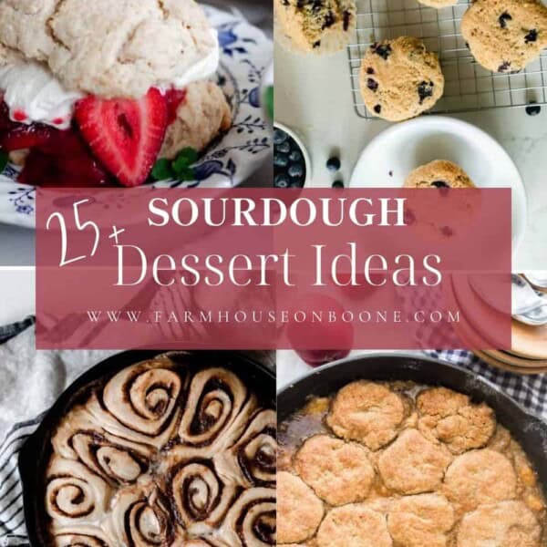 collage of four sourdough dessert recipes