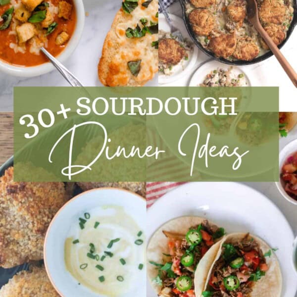 4 pictures of sourdough dinner ideas, from tacos to chicken pot pie