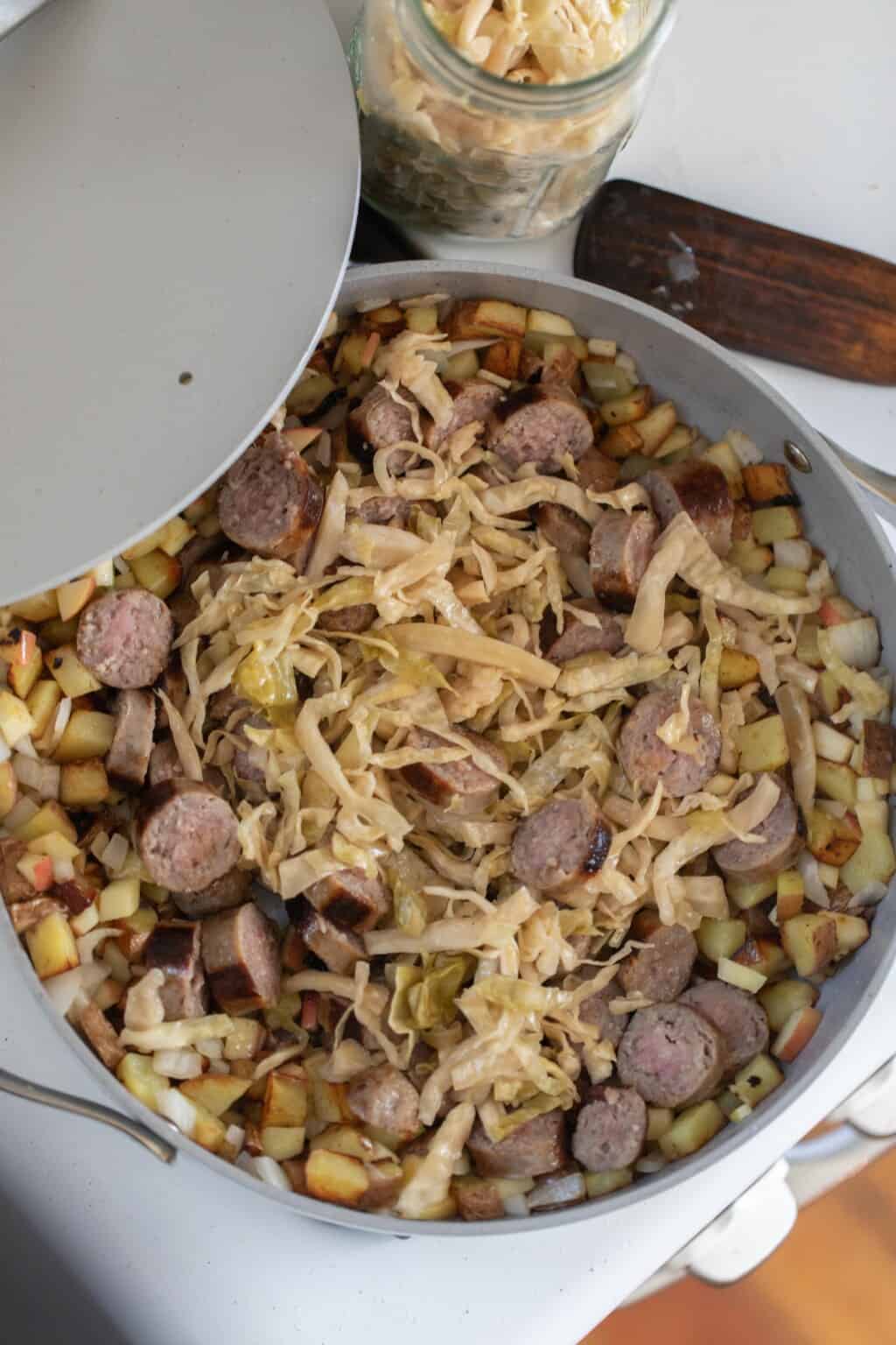 Sausage And Sauerkraut Skillet Recipe With Potatoes - Farmhouse On Boone