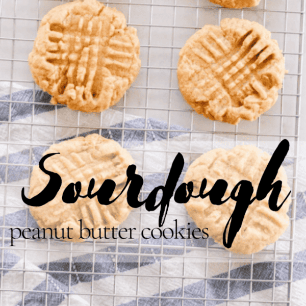 recipe card for sourdough peanut butter cookies