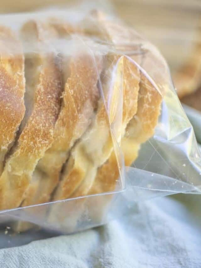 sourdough sandwich bread sliced, frozen, and placed in a ziplock bag