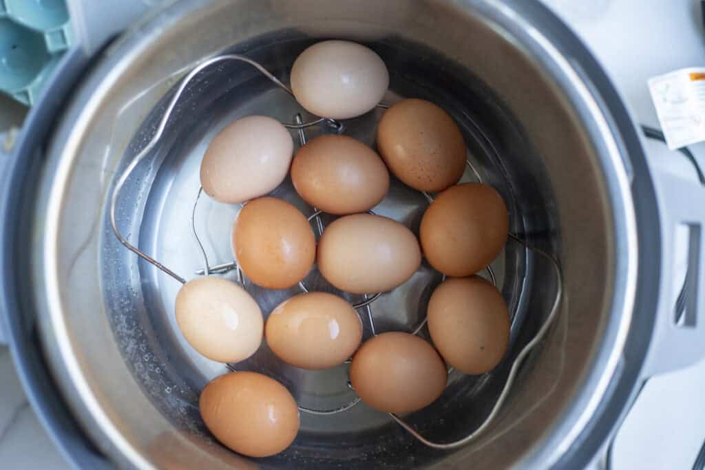 Eggs in an Instant Pot with a trivet.