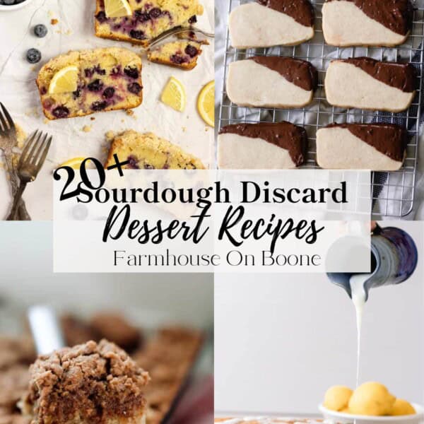 4 pictures of sourdough discard desserts