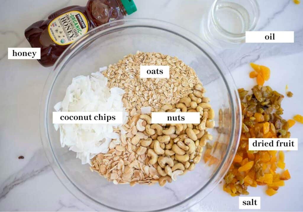 Homemade granola ingredients. 