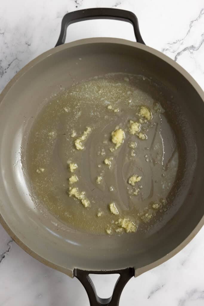 garlic and bitter in a pan.