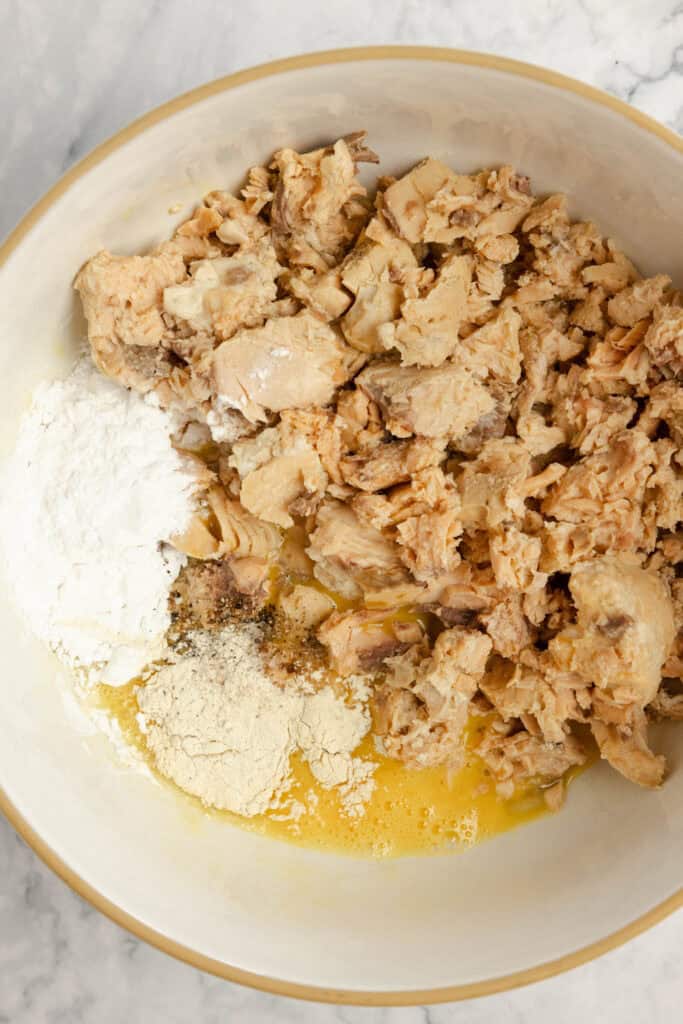 salmon croquettes ingredients in a bowl.