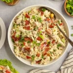 A bowl of cobb chicken salad.