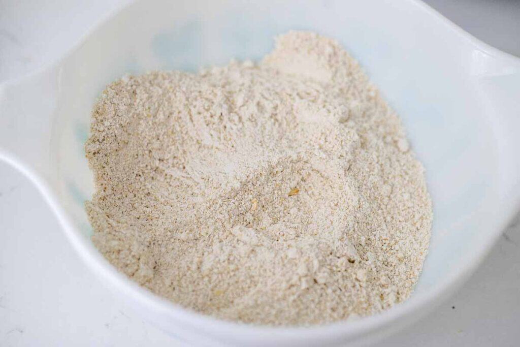 dry ingredients mixed in a white bowl.