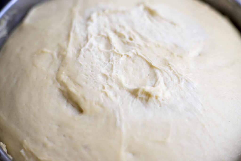 Sourdough brioche dough that has doubled in size.