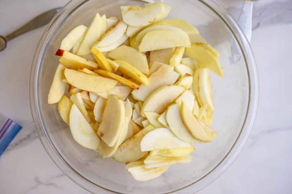 Sliced apples in a bowl.