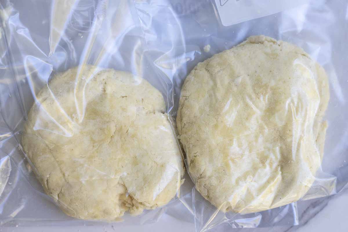 two prepared pie crusts in aplastic bag.