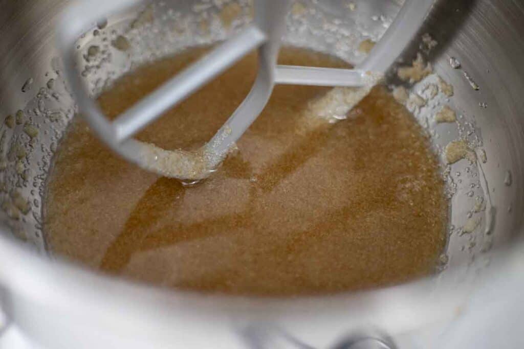 Melted butter, cinnamon, and sugar in a stand mixer bowl,