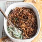 A casserole dish of green bean casserole.