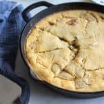 Sourdough apple cobbler baked to perfection in a cast iron skillet.