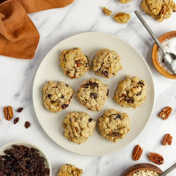 A plate full of granola cookies.