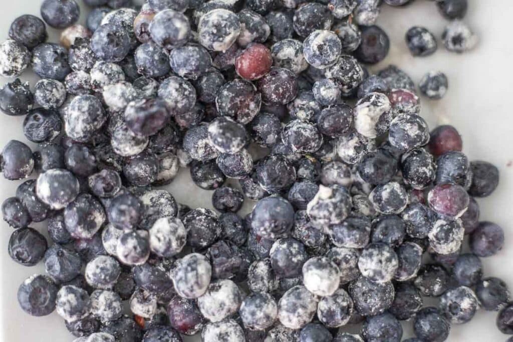 Blueberries tossed in flour.