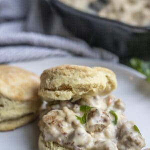 A biscuit with gravy in between the layers.