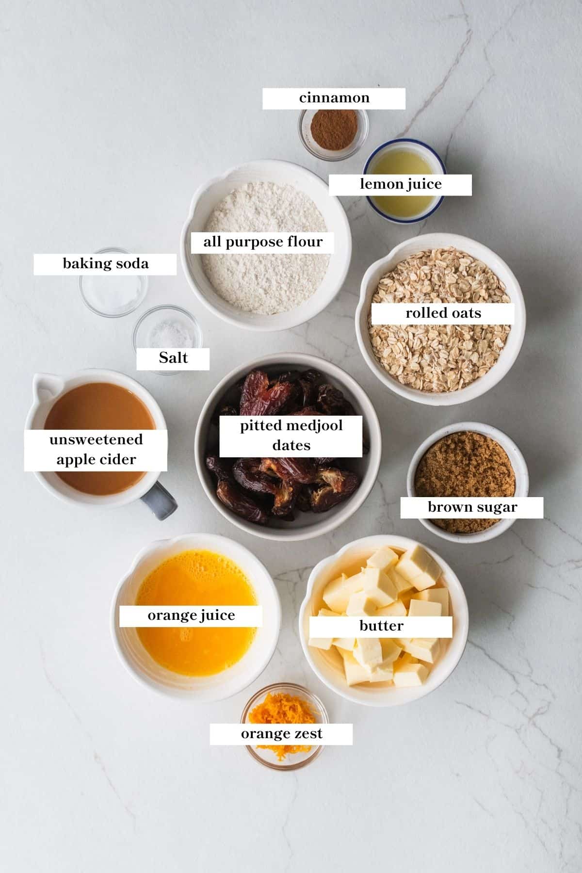 Ingredients laid out on a counter top. 