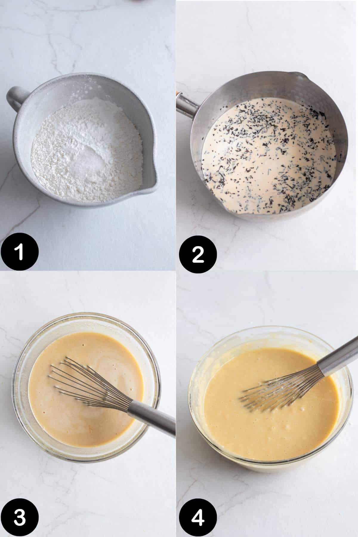 Step-by-step process of making earl gray cake.