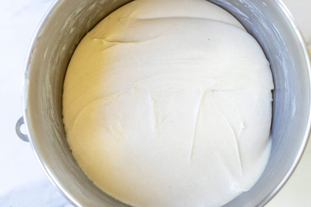 Pizza dough after it has risen. 