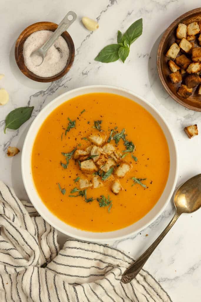 A bowl of tomato soup.